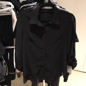 BLACK SHEER BUTTON DOWN TOP